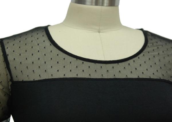 See Through Mesh Neck Sleeve Women Casual Attire , Women'S Fitted Black T Shirt