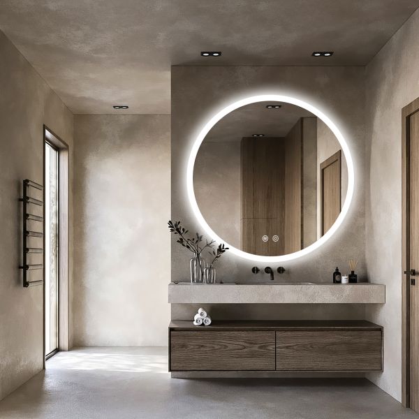 IP54 Waterproof Round Modern Bathroom Mirror Anti Fog With Touch Sensor