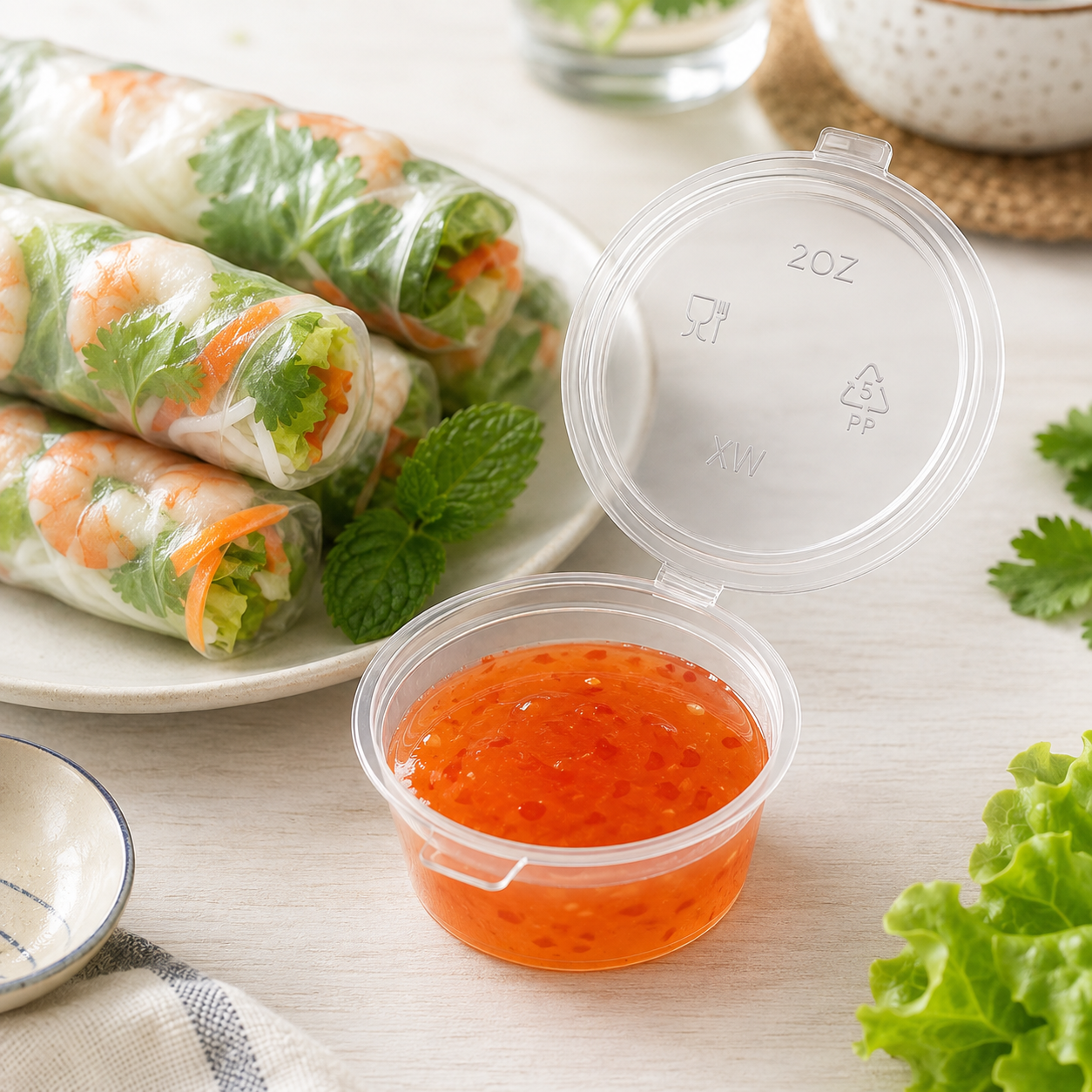50ml Extra Wide Clear PP Sauce Cup Hinged for Sharing Dips Sides Takeaway