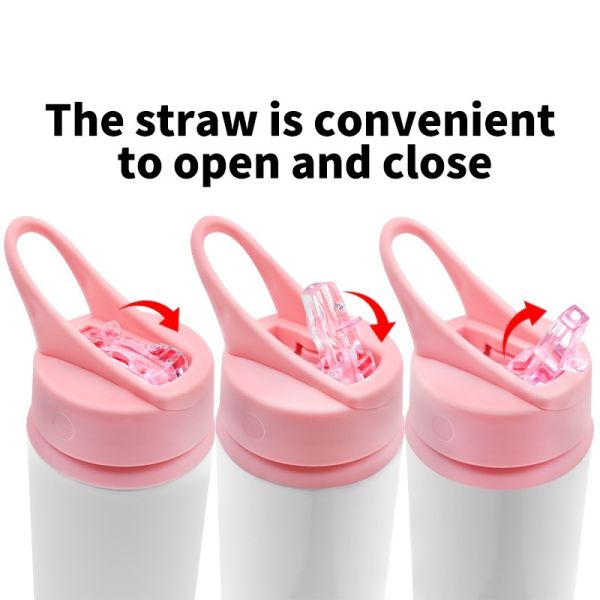 600ml Sublimation White Stainless Steel Water Bottle Tumbler With Portable Slip-Top Lid Vacuum Insulated Kids Water Bottle