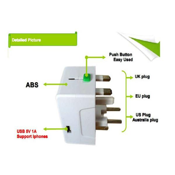 Multi Plug travel adaptor with USB 5V 1A charger