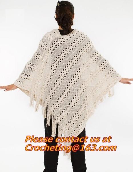 Womens Tassel Hollow Long Handmade Crochet Ponchos Wool Grandrelle Yarn Poncho Female