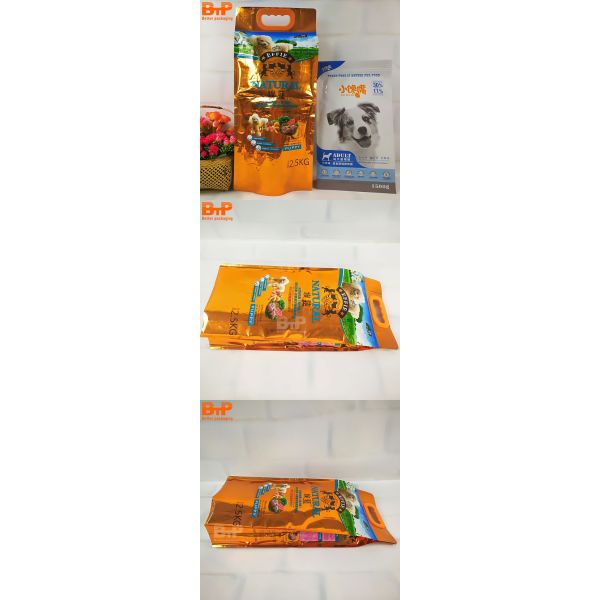 Custom Sizes and Logo Smell Proof Stand up Pouch Pet Treat Food Gusset Bag With Plastic Handle for 20 kg Dog Food Packaging