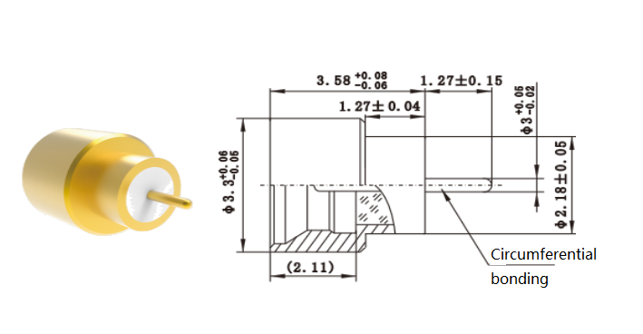 50Ω 40GHz Hermetically Sealed SMPM Plug Full Detent for PCB Solder with Pin OD 2.18mm Aerospace RF Connectors with Low Insertion Loss