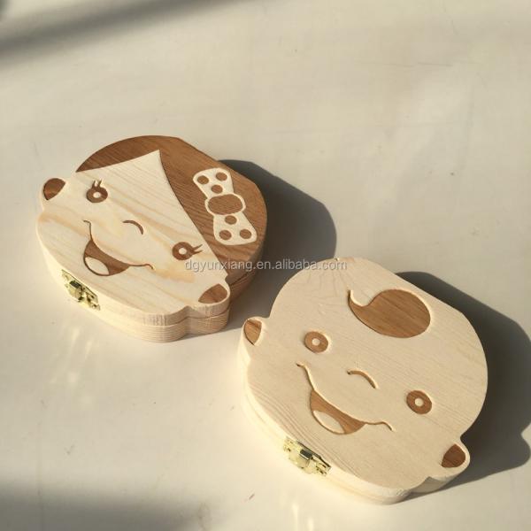 Amazon venta caliente caja de dientes de madera para bebés y porta dientes con caja de embalaje de regalo