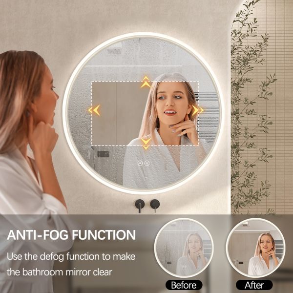 Acrylic Framed Black Round Bathroom Mirror Aluminum Backing Smart Bathroom Vanity Mirrors