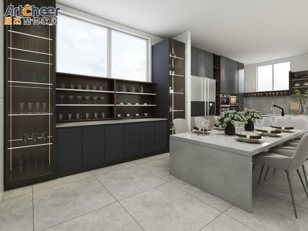 Australia Standard HPL/HPDL Kitchen Cabinets Modern Island Modular Black Melamine Design
