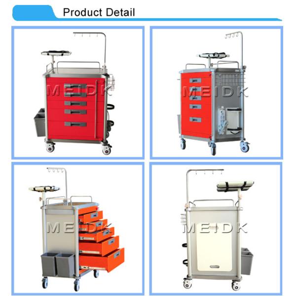 Four Aluminum Columns Emergency Medical Cart With Central Drawer Lock