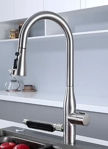 Pull Out Spray Type Kitchen Sink Waterfall Faucet Mixer 360 Degree Rotation Extender