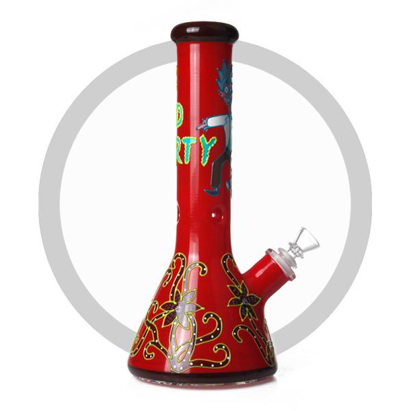 Red 7MM Glass Smoking Pipe Rick and Morty Art Beaker Luminous Bong