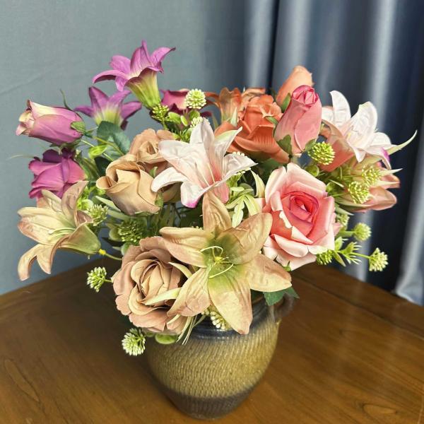 Simulated Flowers European Rose Lily Combination Bouquet Wedding Home Decoration Decoration Cross border Fake Flower Ornament