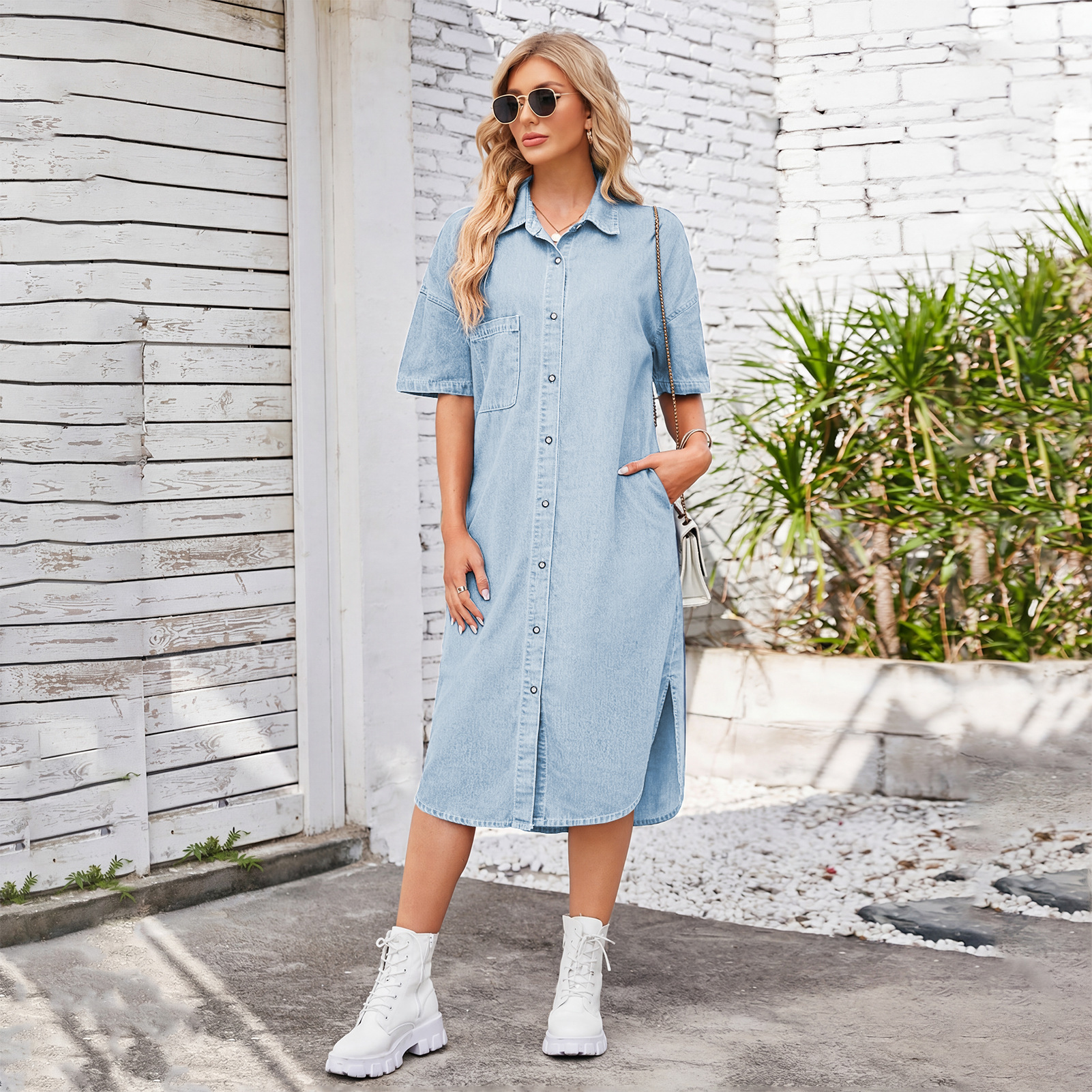 Round Collar Bodycon Dress with Side Ruched Detailing and Lightweight Breathable Soft Fabric