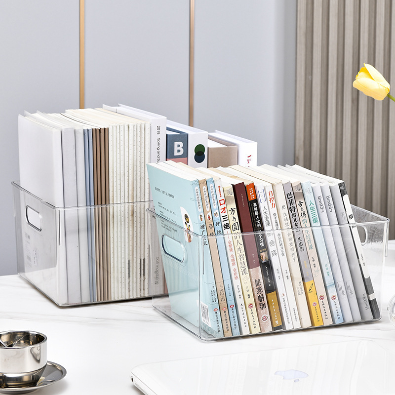 Transparent Rectangle Desktop Storage Box Household Bookcase Oversized Storage Basket Plastic Storage Box for Book Soundries