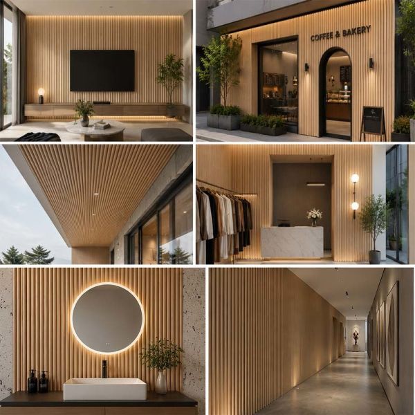 Semicircular Six-Hole PVC Fluted Wall Panels Waterproof Ecofriendly Wavy Grooved Cladding for Hotel Villa Interiors
