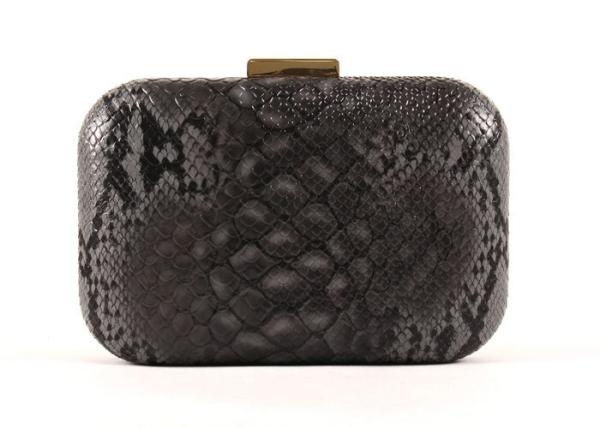 Black Textured Ladies Leather Clutch Bags Made In Faux Snake Skin Leather