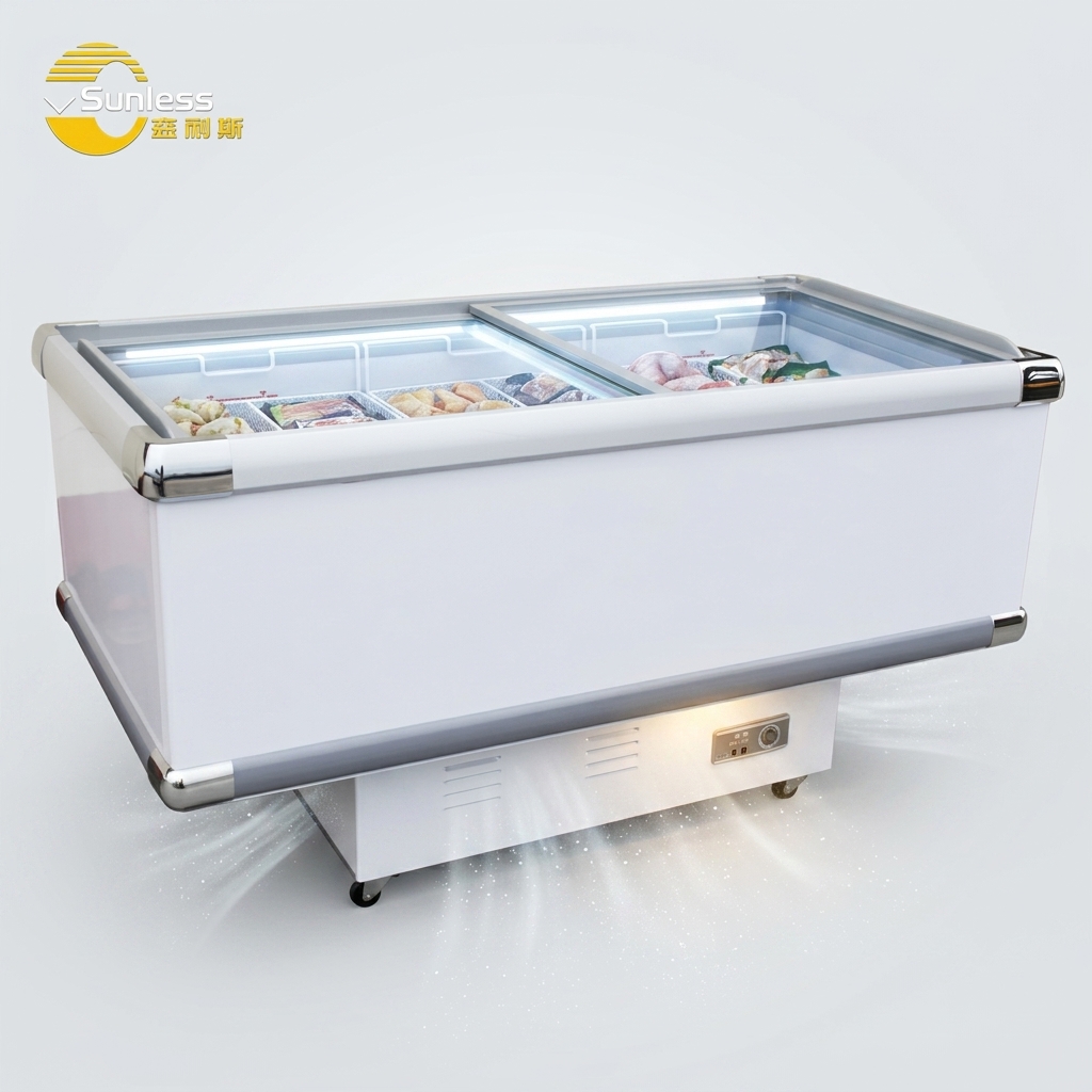 CE Certified Commercial Chest Freezer Sliding Door 200L - 710L Sliding Door Ice Cream Freezer Double Door