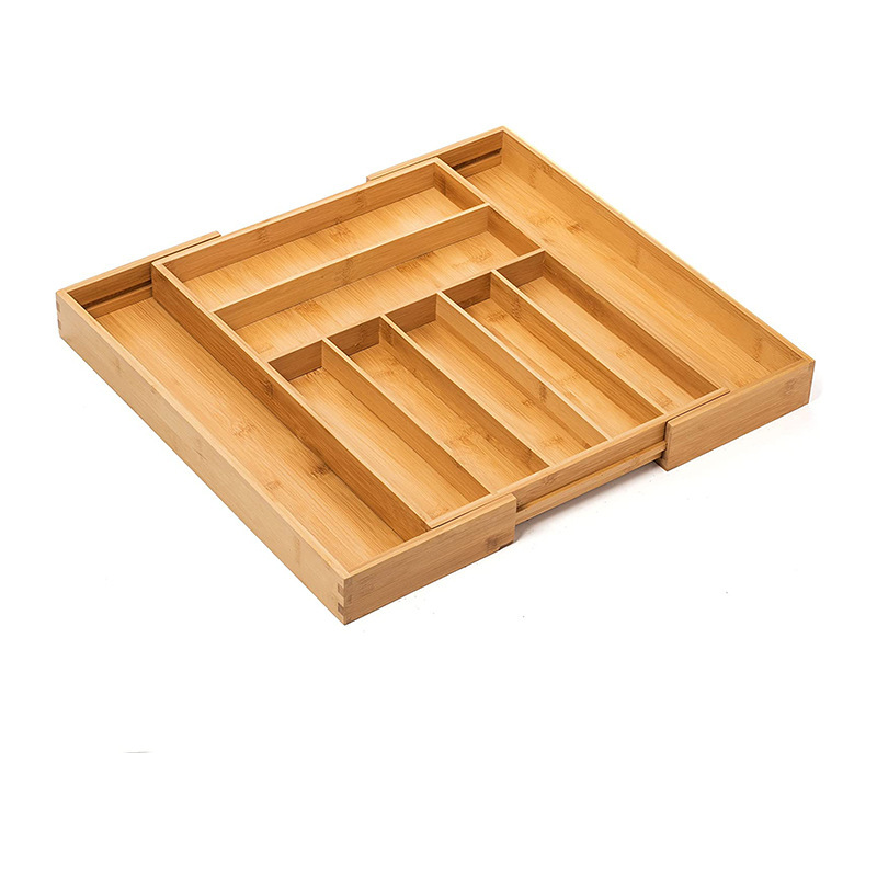 Bamboo Cutlery Retractable Drawer Storage Box Kitchen Organiser for Efficient Knife and Fork Division Sorting