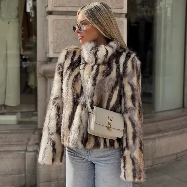 Synthetic  Dry Clean  Short Fur Coat Trendy Eco Faux Fur Collar Coat