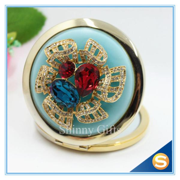 Shinny Gifts Luxury Crystal Cosmetic mirror Round Shape Metal Pocket Mirror