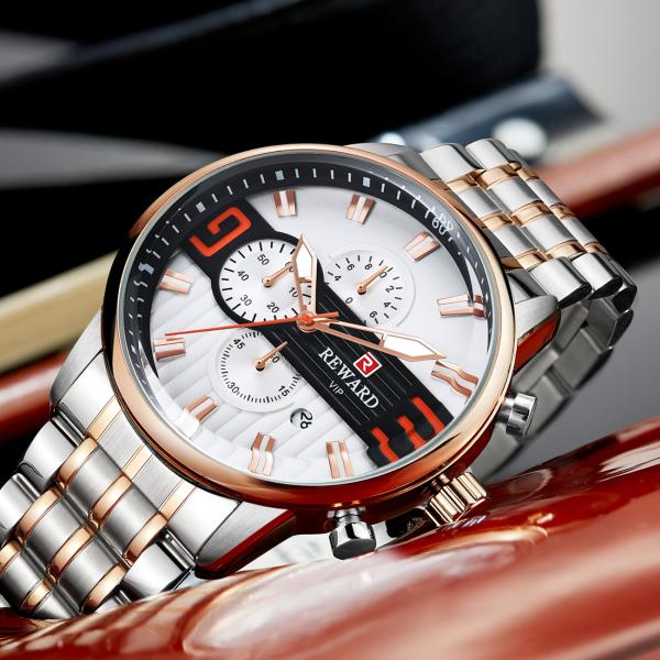 IP Coating Color Mens Stainless Steel Watches 2.5D Chronograph Quartz Movement