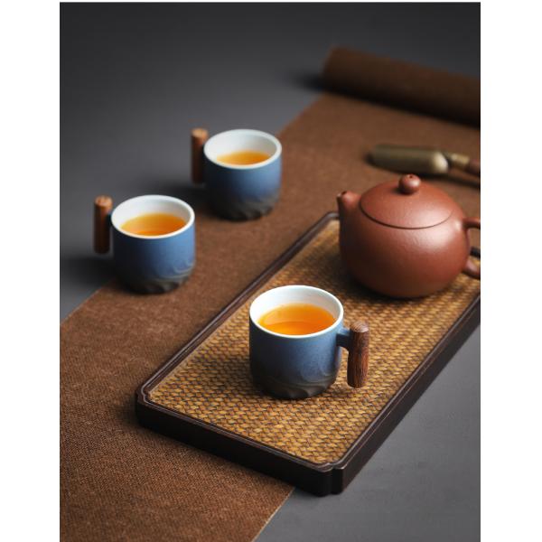 Wooden Handle Bone Ceramic Teacup for Coffee or Camping Customizable Design