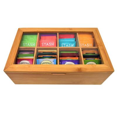 8 Compartments Hinged Wooden Storage Box Bamboo Tea Box Storage Organizer