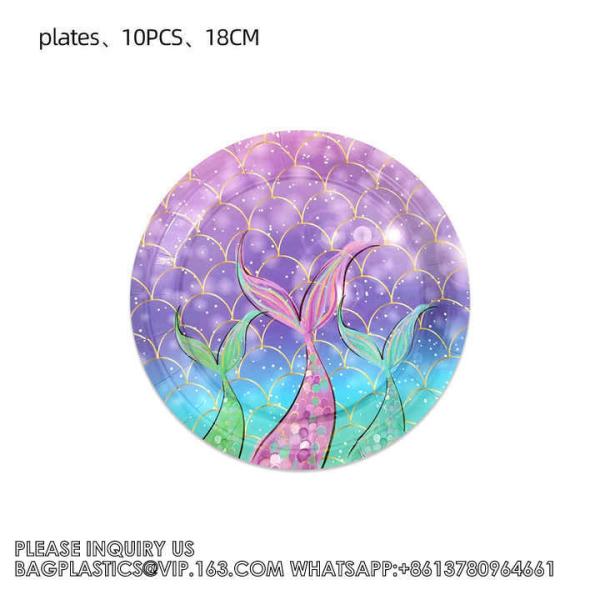 Mermaid Theme Tableware Set Mermaid Disposable Paper Plate Dinnerware Set Birthday Party Supplies