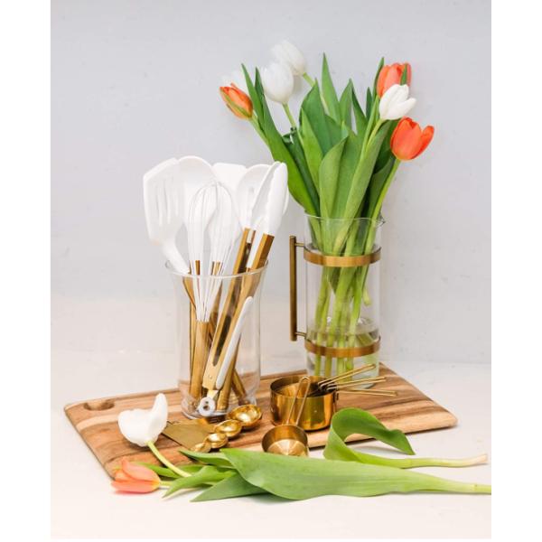 White and Gold silicone kitchen utensil sets gold utensil holder