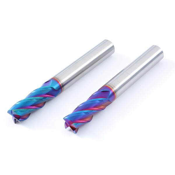 Nano Blue Coating 4 Flutes HRC65 Carbide End Mill For Hard Steel  CNC Milling Cutter