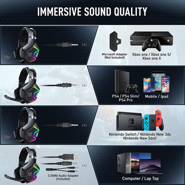 Bengoo G9000 Stereo Wired Over Ear Gaming Headset With RGB Light For PC PS5