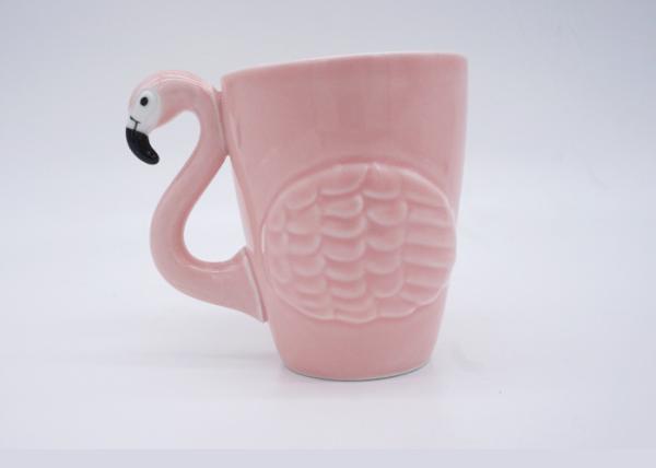 Solid Colored Pink Flamingo Coffee Mugs , 3D Ceramic Flamingo Travel Mug
