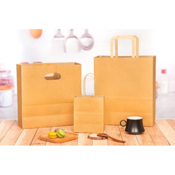 Recyclable Die Cut Handle Paper Bags Food Grade D Handle Kraft Paper Takeaway Bags