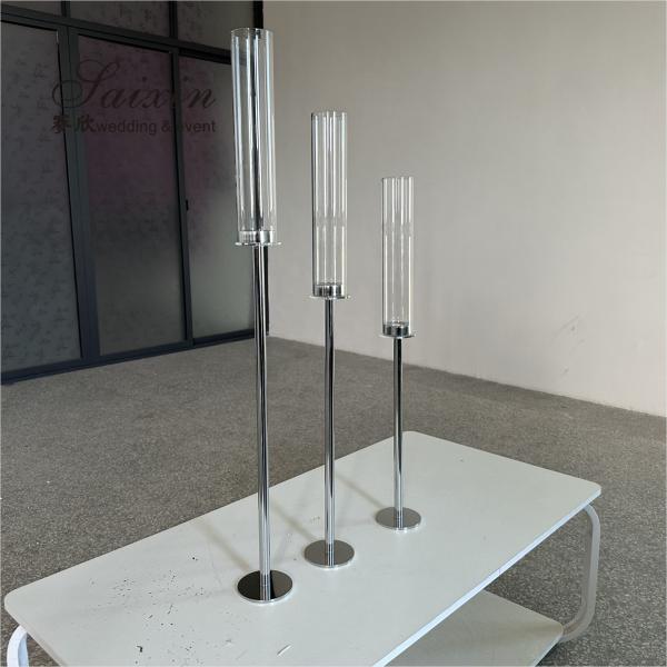 Длинный ствол ураганная колонна золотой свадебный свечник с трубками от дыма 3 шт.