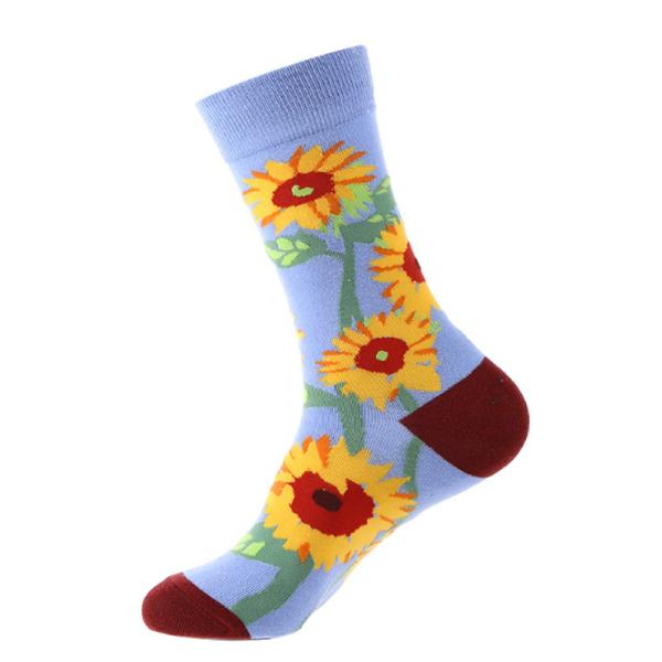 Custom Unisex Men Women 100 Cotton Floral Pattern Novelry Happy Colorful Cotton Crew Socks