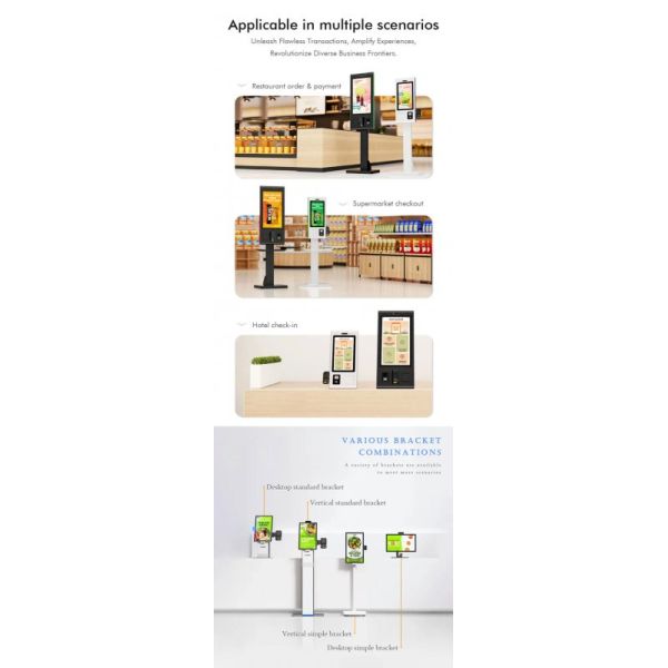 32 Inch Self Ordering Kiosk with 10-Point Capacitive Touch and Multiple Interfaces for Fast Food Restaurants