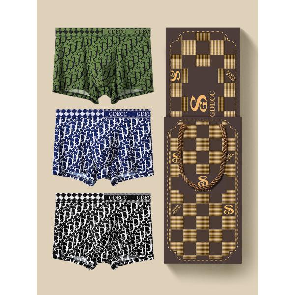2xl 3xl 4xl Polyamide Mens Boxer Shorts 3 Pack Gift Box Antibacterial Letter Print Ice Silk