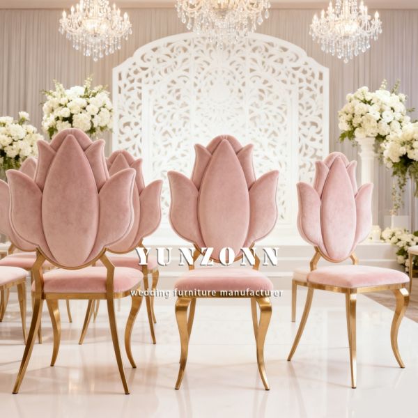 Hotel Banquet Tulip Flower Back Stackable Pink Velvet Wedding Chairs for Party Event