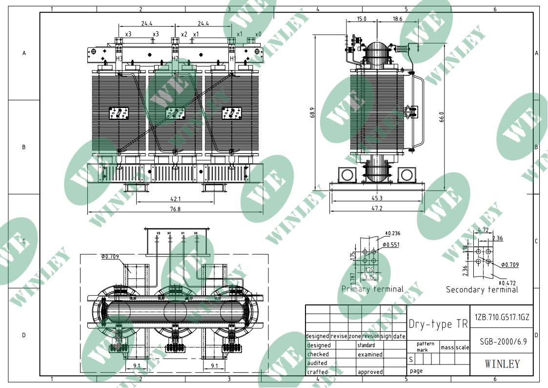 2000/2667kVA Dual-Rating Capacity Three Phase VPI Dry Type Transformer 6900V to 480Y/277V DOE 2016 ANSI/IEEE Standards