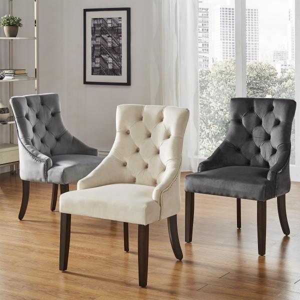 White Leather Tufted High Back Dining Chair , Hotel Upholstered Dining Chairs Sillas De Dise