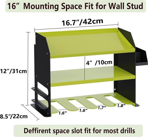 Garage Workshop Drill Bit Storage Shelf with Screws Box Pegboard Power Tool Organizer