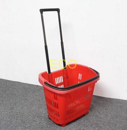Polypropylene Supermarket Plastic Handy Shopping Basket With Wheels SGS ISO9002