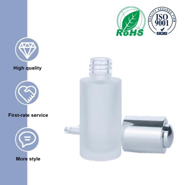 30ml White Cylindrical Frosted Glass Bottle With Silver Dropper For Empty Dropper Bottle
