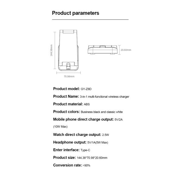 Portable 3 In 1 Multifunctional Wireless Charger Qi 15w Fast Charging
