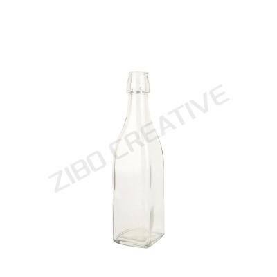 500ml Flint Square Glass Water Bottle Swing Top For Beverage 475g CY-803