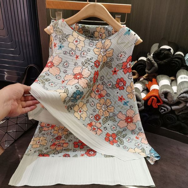 Floral Print Two-Piece Set New Age-Reducing Vest Elastic Waist A-Line Summer Casual Short Floral Casual Summer