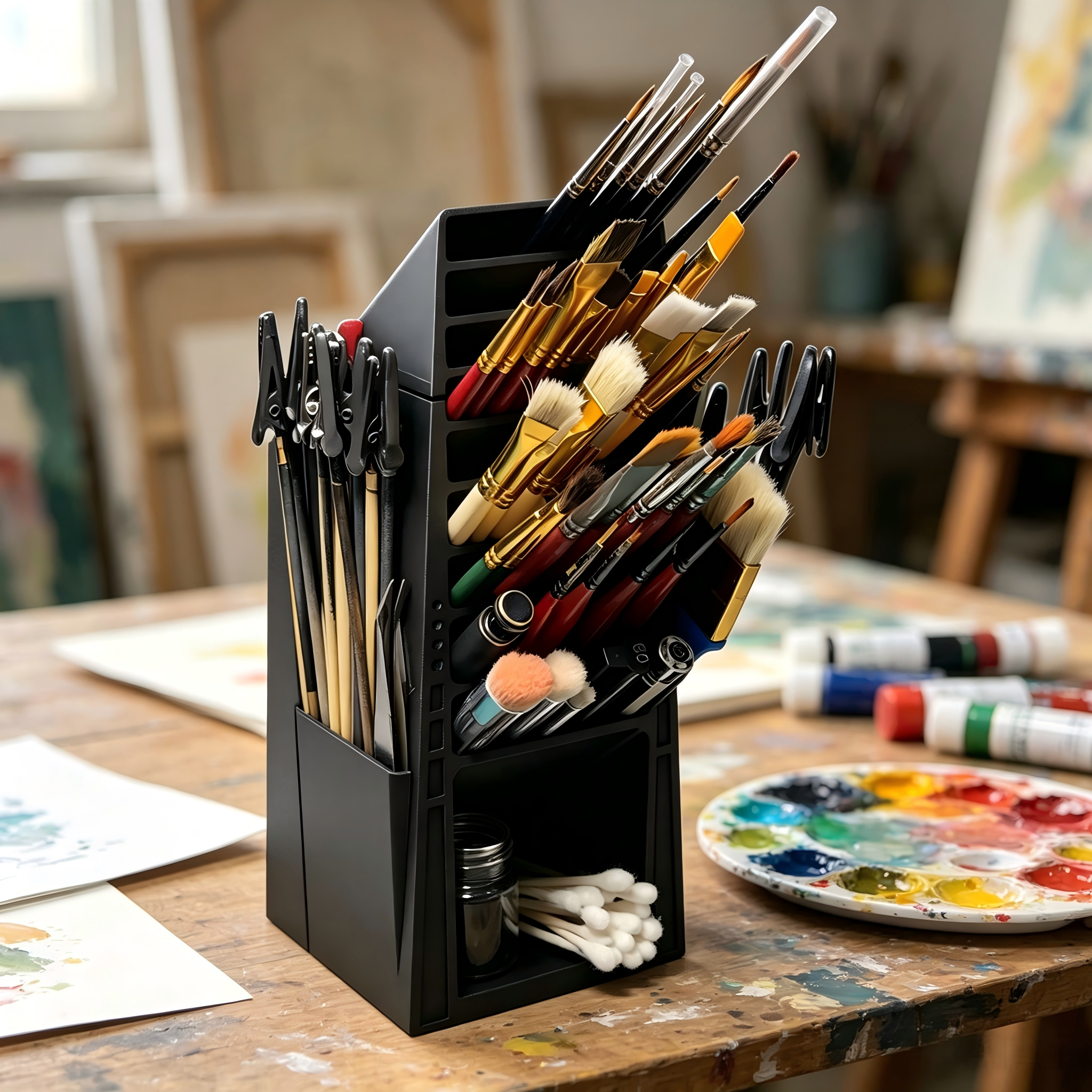 Matte Black 3D Printed Office Supplies Desktop Multi Compartment Pen Holder