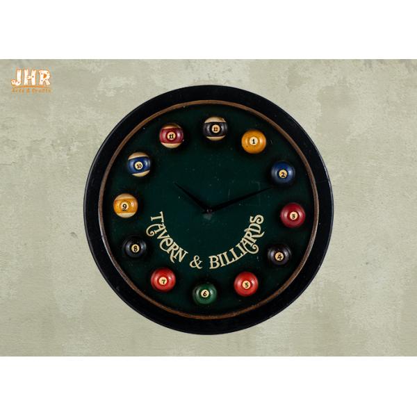 Dark Green Wooden Wall Plaques Fun Billiards Wall Clock