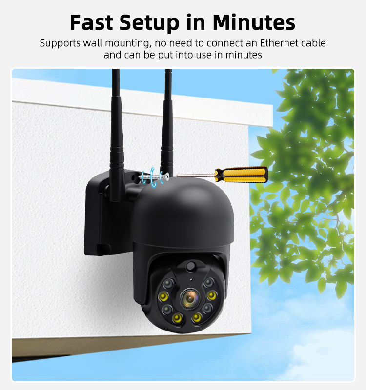 5MP Outdoor WiFi PTZ Security Camera,Human Motion Auto‑Tracking,Full‑Color Night Vision,Two‑Way Talk,IP65 Waterproof Wireless Dome IP Camera