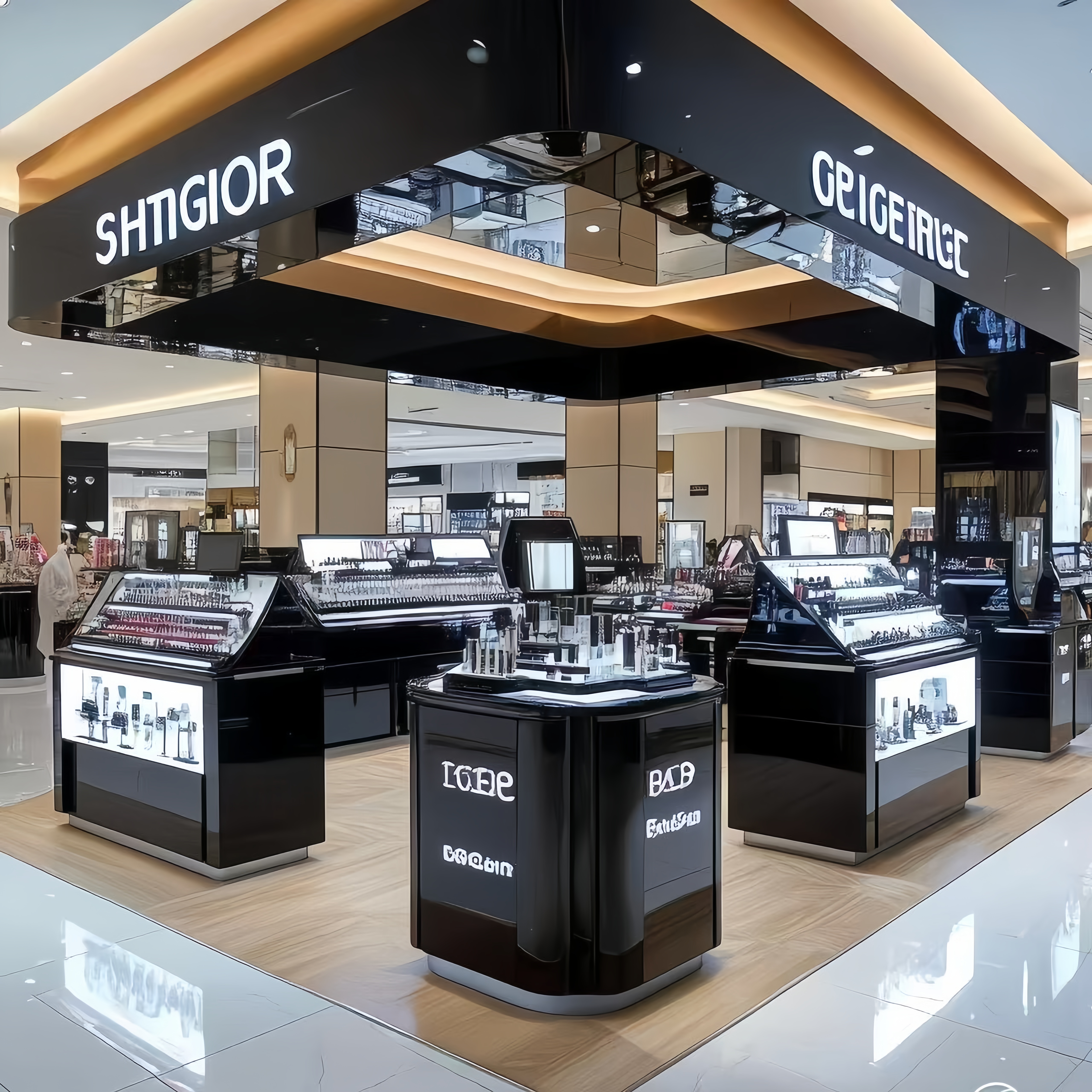 Custom Youth Makeup Display Kiosk - Wooden Cosmetic Showcase