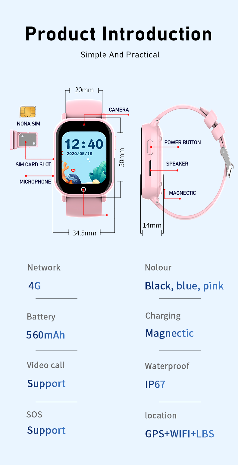 Eraysun Children's Smart Watch SOS WIFI HD Screen Video Call 1.52 Inch GPS Tracker Location 4g Kids Smart Watch Health Monitor
